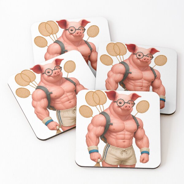 Item preview, chibi-style illustration of a muscular  pig designed and sold by Ideo Design.
