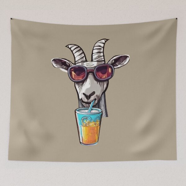 Item preview, Goat drinking orange juice designed and sold by UniqueDesignHub.