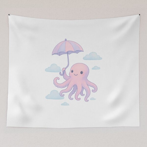 Item preview, Flying Octopus – Pastel Clouds and Umbrella I Whimsical Creatures Collection designed and sold by Domci.