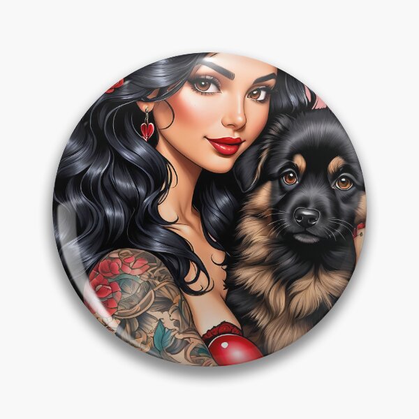 Item preview, Tattooed Anime Waifu Pinup Latina with cute puppy designed and sold by BorgSpareParts.