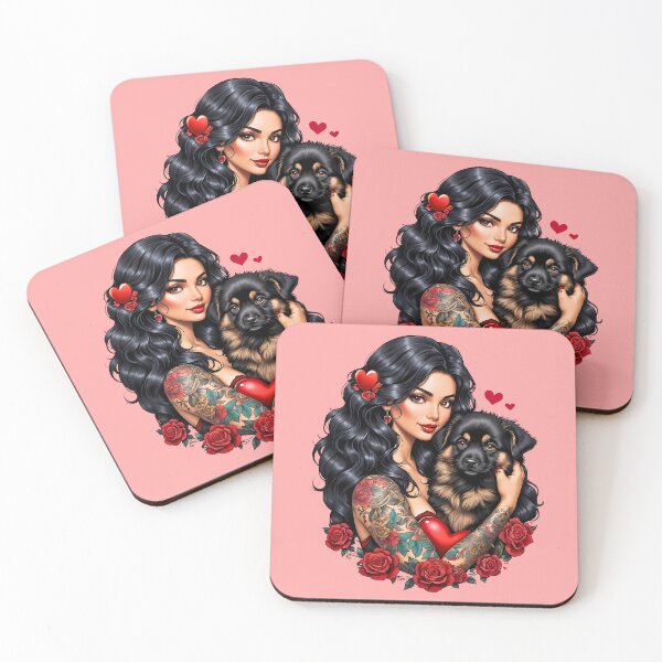 Item preview, Tattooed Anime Waifu Pinup Latina with cute puppy designed and sold by BorgSpareParts.