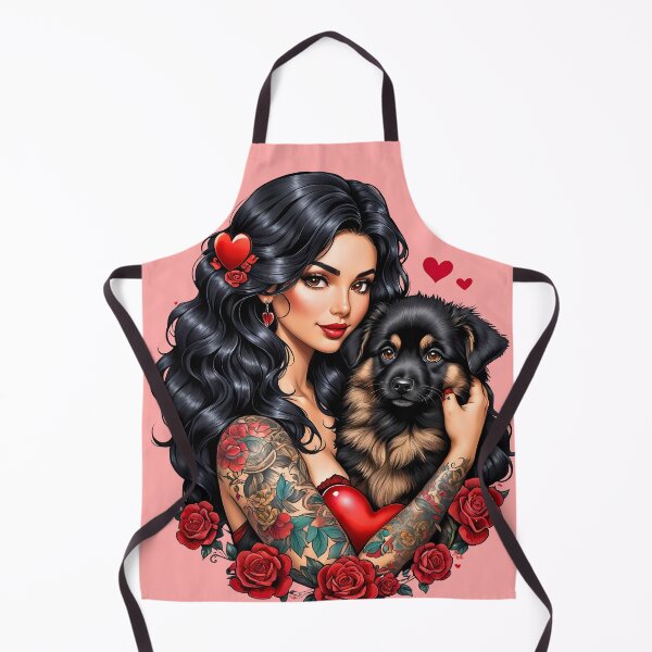 Item preview, Tattooed Anime Waifu Pinup Latina with cute puppy designed and sold by BorgSpareParts.