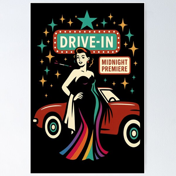 Item preview, Retro Drive-In Rainbow Glamour Premiere Art designed and sold by Shoot-The-Moon.