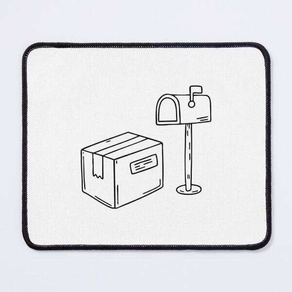 Item preview, A sealed cardboard box with a shipping label, placed beside a mailbox designed and sold by rasagamastore.
