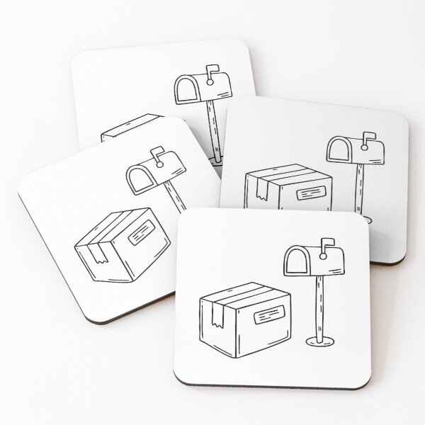 Item preview, A sealed cardboard box with a shipping label, placed beside a mailbox designed and sold by rasagamastore.