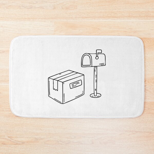 Item preview, A sealed cardboard box with a shipping label, placed beside a mailbox designed and sold by rasagamastore.