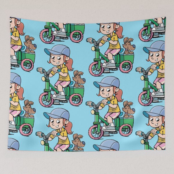 Item preview, girl drives a small dog in a basket on a bicycle designed and sold by duxpavlic.