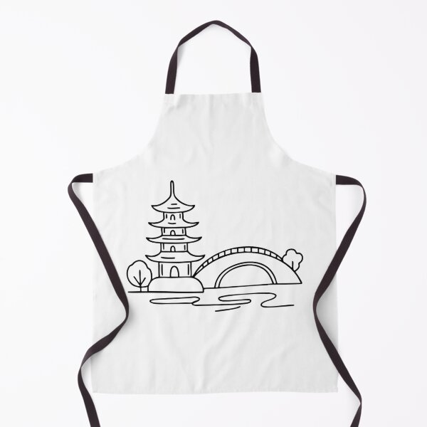 Item preview, Pagoda standing tall beside an arched bridge, overlooking a calm river designed and sold by rasagamastore.