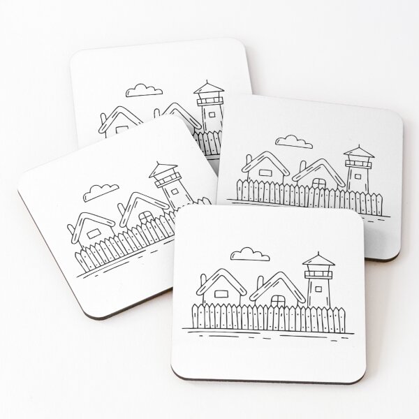 Item preview, wooden palisade surrounding a small village, with a watchtower nearby designed and sold by rasagamastore.