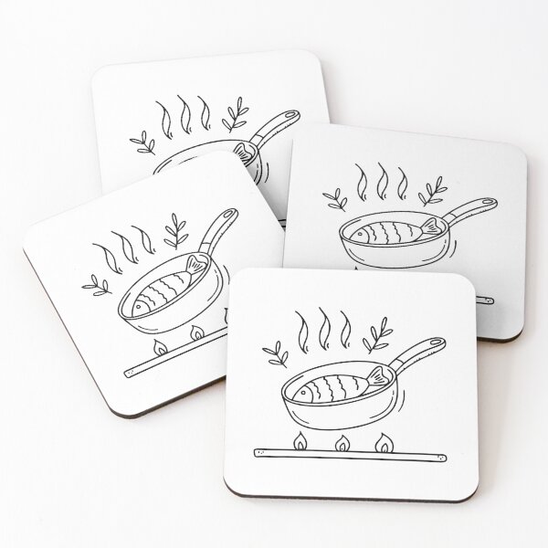Item preview, fish grilling with herbs in a pan over a stove designed and sold by rasagamastore.