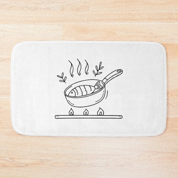 Item preview, fish grilling with herbs in a pan over a stove designed and sold by rasagamastore.