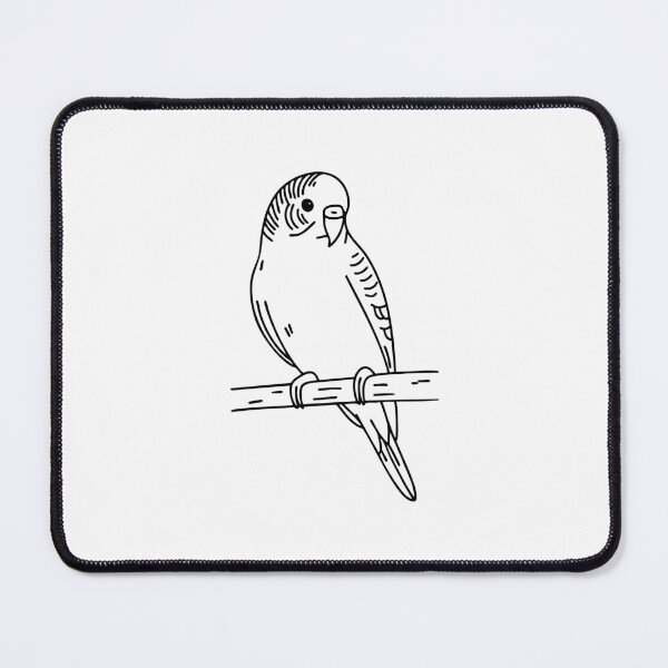 Item preview, parakeet perched on a wooden branch, tilting its head designed and sold by rasagamastore.