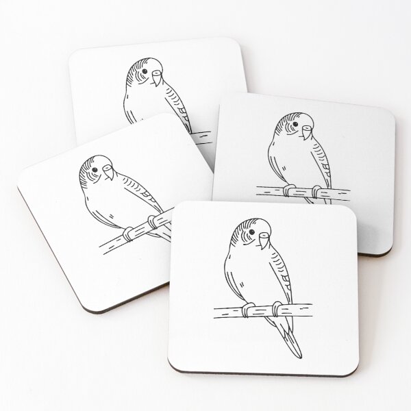 Item preview, parakeet perched on a wooden branch, tilting its head designed and sold by rasagamastore.