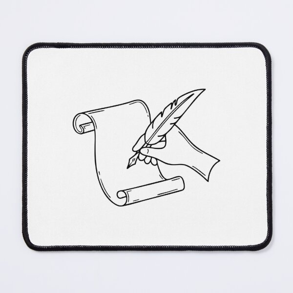 Item preview, hand holding a quill, writing on a parchment scroll designed and sold by rasagamastore.