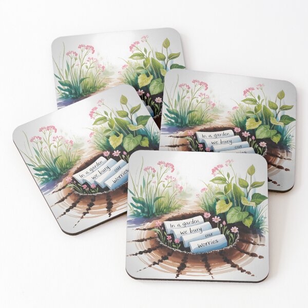 Item preview, In a Garden We Bury Our Worries – Floral Hobby Quote Art designed and sold by EmeraldeaArt.