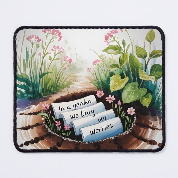 Item preview, In a Garden We Bury Our Worries – Floral Hobby Quote Art designed and sold by EmeraldeaArt.