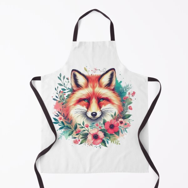 Aperçu de l'œuvre Un magnifique et intelligent renard roux avec des feuilles et des fleurs colorées. créée et vendue par Marcoshop10.