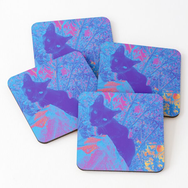 Item preview, Black cat watching from wall, surrealistic colors designed and sold by Dryft7.