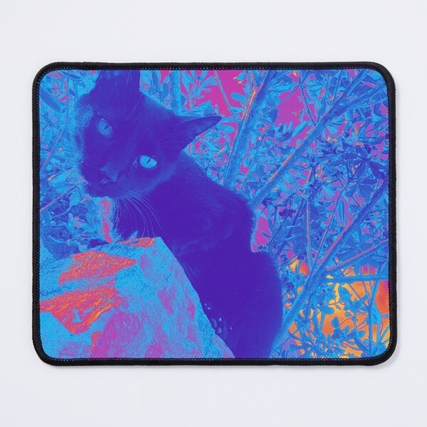 Item preview, Black cat watching from wall, surrealistic colors designed and sold by Dryft7.