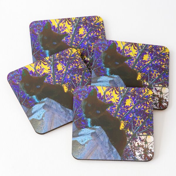 Item preview, Black cat watching from wall, surrealistic colors designed and sold by Dryft7.