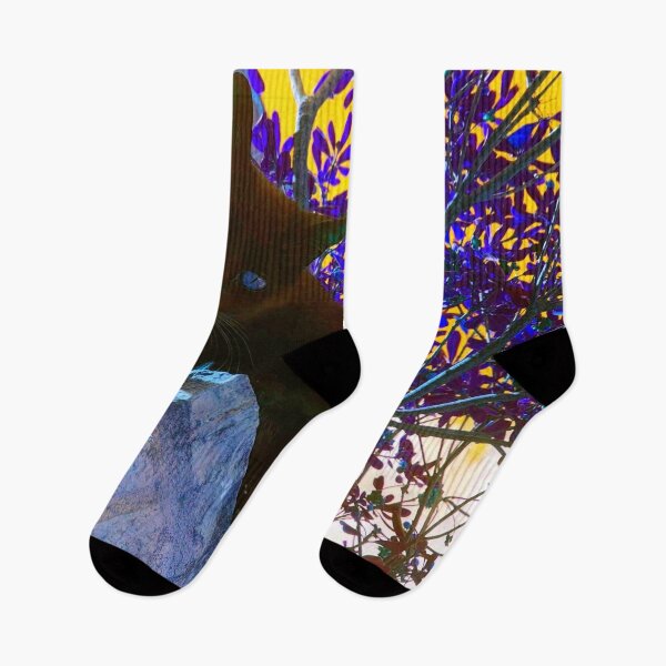 Item preview, Black cat watching from wall, surrealistic colors designed and sold by Dryft7.