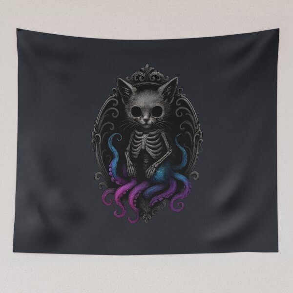 Item preview, Gothic Skeleton Cat with Tentacles – Dark Fantasy Octo-Kitten Art designed and sold by Shoot-The-Moon.