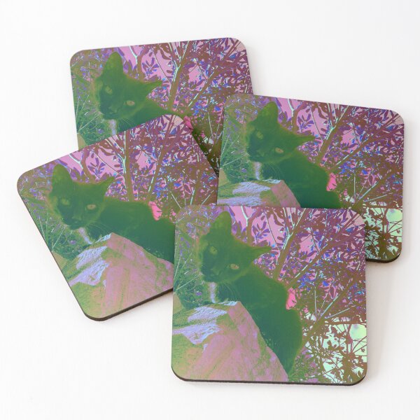 Item preview, Black cat watching from wall, surrealistic colors designed and sold by Dryft7.