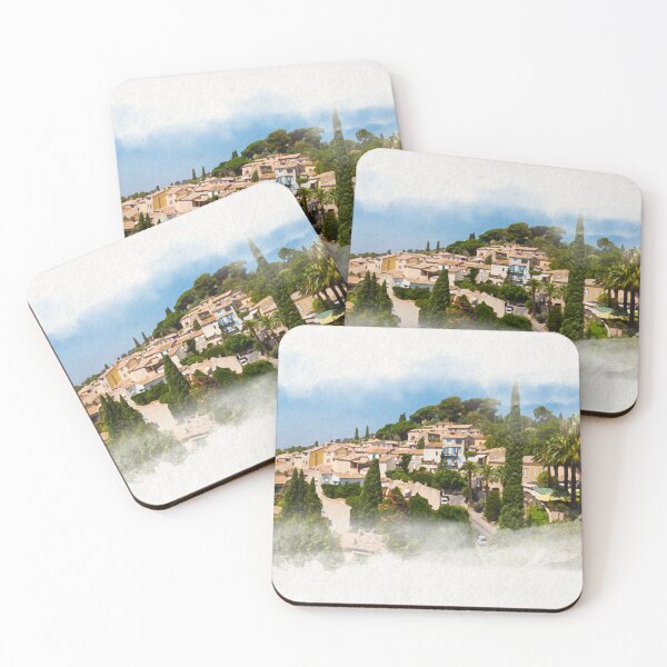 Item preview, Panoramic Summertime Bliss in Bormes-Les-Mimosas in watercolor designed and sold by FotoMahieu.