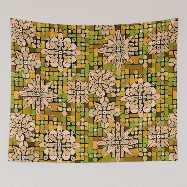 Item preview, Retro olive flower patch designed and sold by bekki smith.