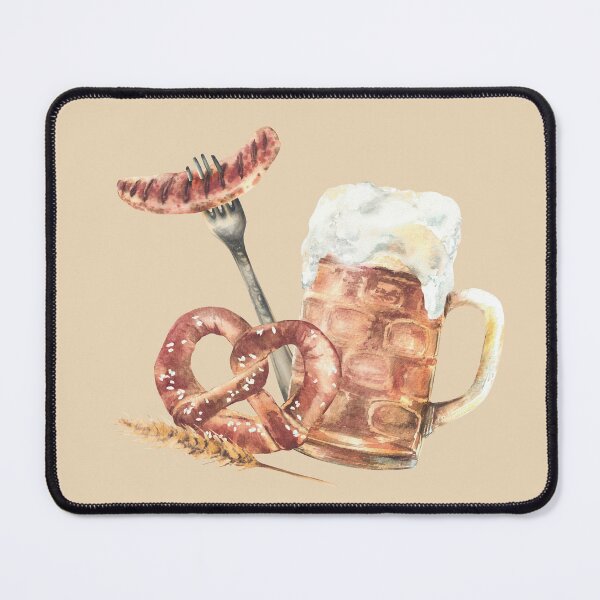 Item preview, Pint of Beer with pretzel, sausage on fork, pike of malt. Oktoberfest Germany clipart designed and sold by BartolArt.