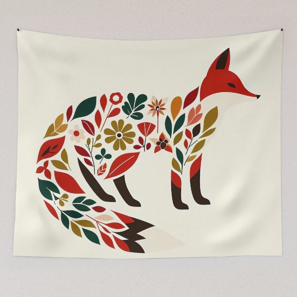 Item preview, Floral Fox Silhouette - Graceful Scandinavian Folk Art by heidiannemorris © designed and sold by FOLK ART FUSION by heidiannemorris.