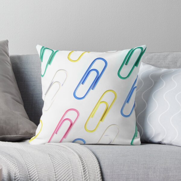 Many Colored Isolated Paper Clips Pattern Throw Pillow