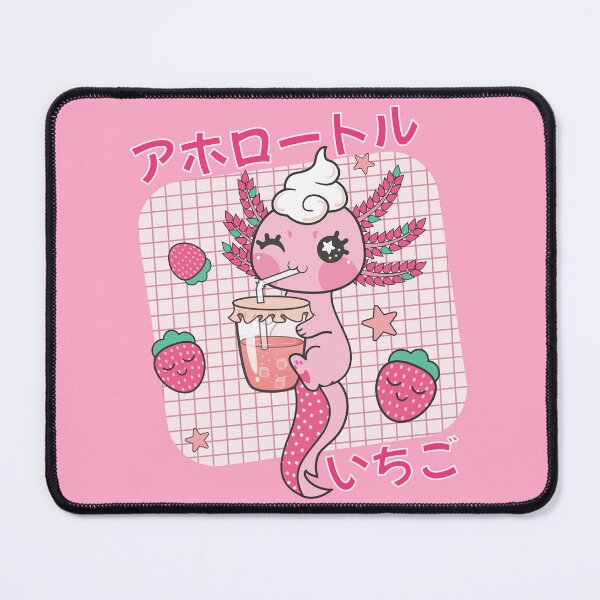 Item preview, Axolotl Drinking Strawberry Smoothie - Pink Axolotl Colour In Japanese Manga Style designed and sold by Abhishek Goldar.