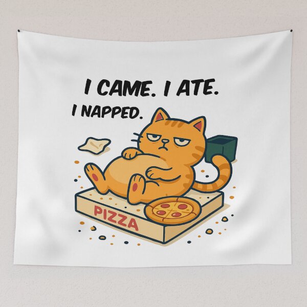 Item preview, Sleepy Cat Lying on Pizza Box Cartoon Style designed and sold by Tong4130.