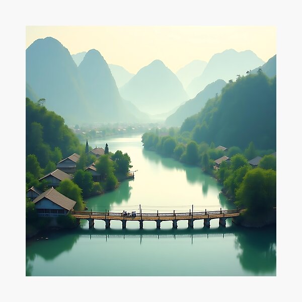 Item preview, "Morning View of Wooden Mon Bridge" designed and sold by poraya.