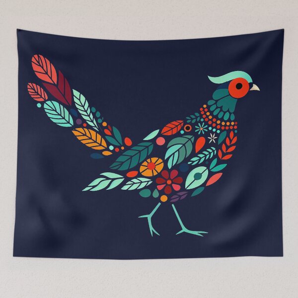 Item preview, Floral Pheasant Delight - Playful Scandinavian Folk Art by heidiannemorris © designed and sold by FOLK ART FUSION by heidiannemorris.