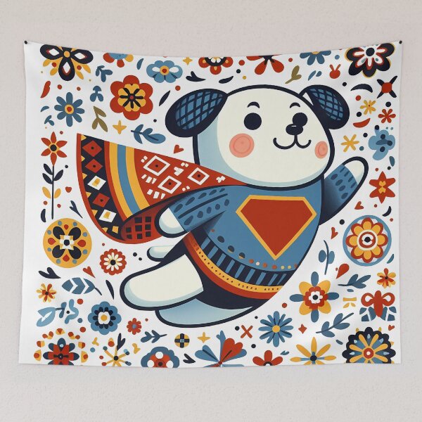 Item preview, Happy Superhero Dog - Playful Scandinavian Folk Art by heidiannemorris © designed and sold by FOLK ART FUSION by heidiannemorris.