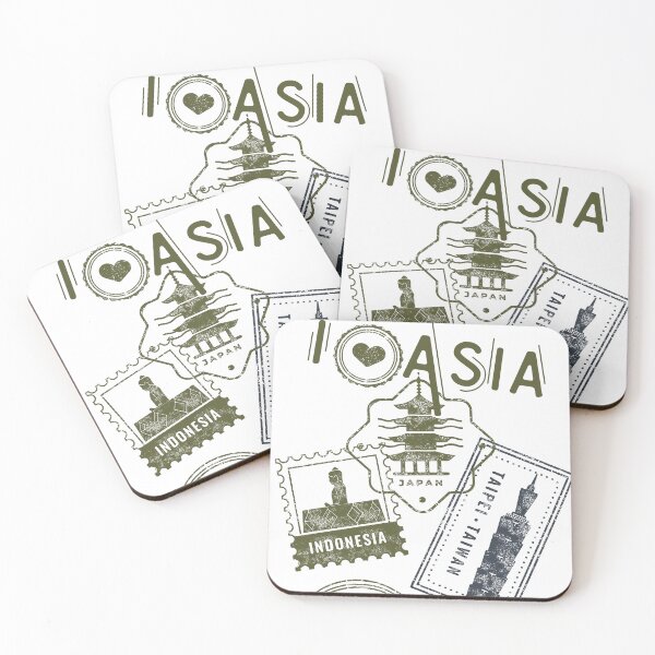 Item preview, Vintage Postal Stamp I Love Asia Collage Print designed and sold by Thehatinthecat.