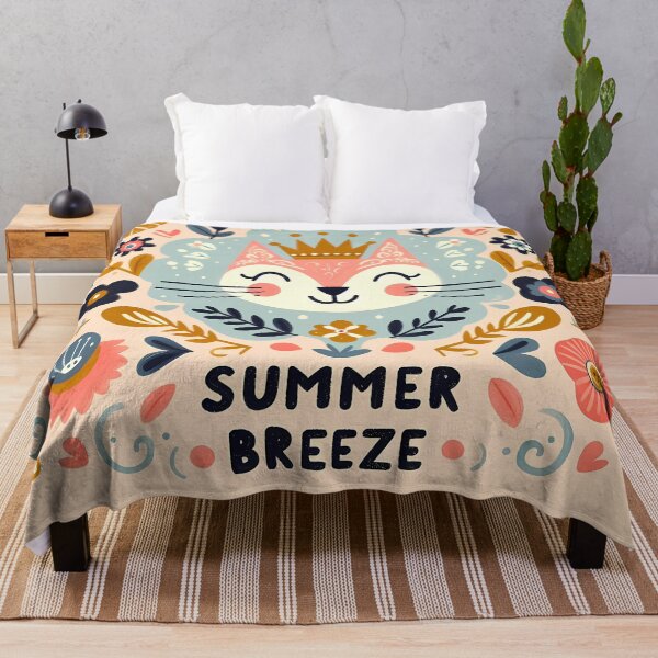 Aperçu de l'œuvre Summer Breeze Cat - Art populaire scandinave serein par heidiannemorris © créée et vendue par FOLK ART FUSION by heidiannemorris.