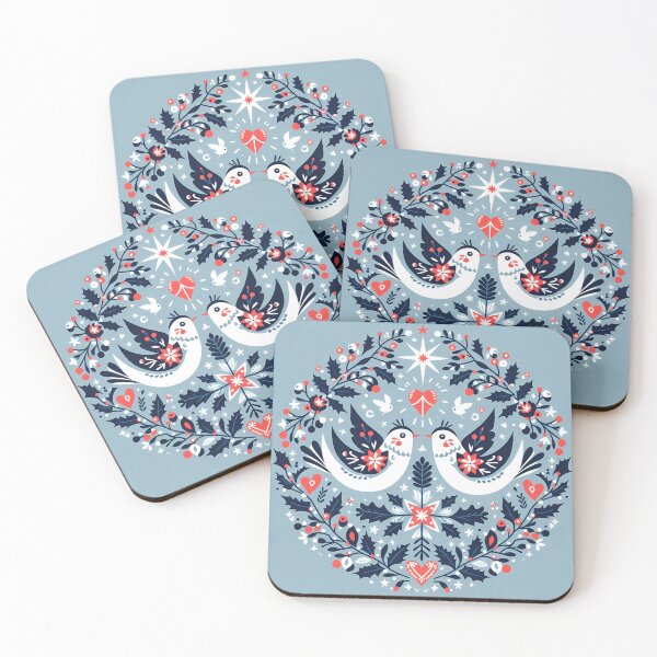 Item preview, Two Love Birds - Serene Scandinavian Folk Art by heidiannemorris © designed and sold by FOLK ART FUSION by heidiannemorris.