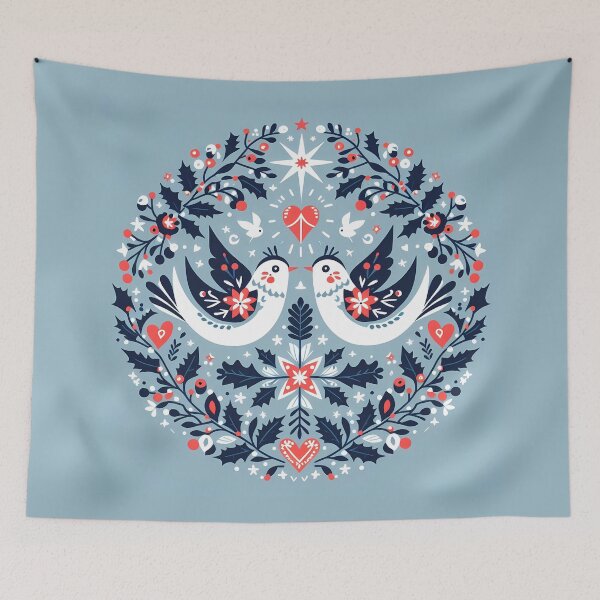 Item preview, Two Love Birds - Serene Scandinavian Folk Art by heidiannemorris © designed and sold by FOLK ART FUSION by heidiannemorris.