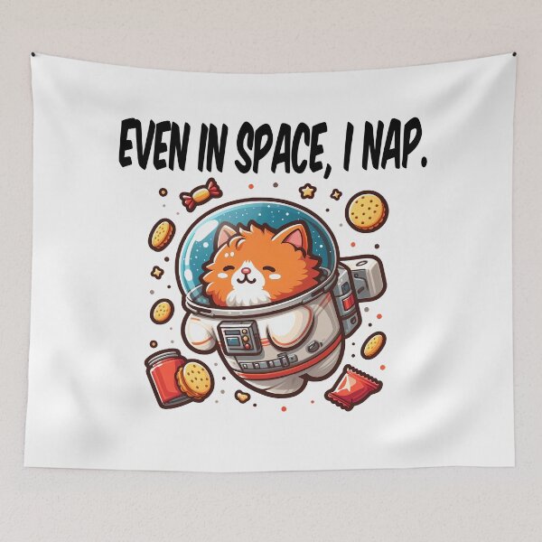 Item preview, Lazy Cat Floating in Space with Snacks designed and sold by Tong4130.