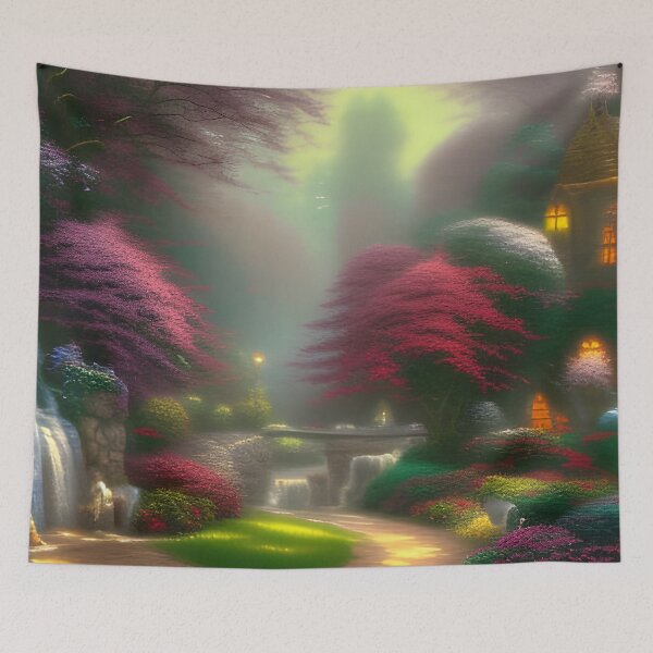Item preview, Enchanted Garden with Cottage and Waterfall designed and sold by Ink Art Design.