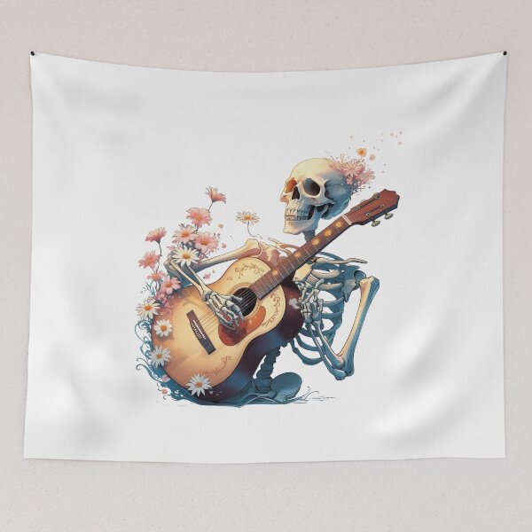 Item preview, Skeleton Playing Guitar with Blooming Flowers – Artistic Floral Music Design designed and sold by ColorSplash123.