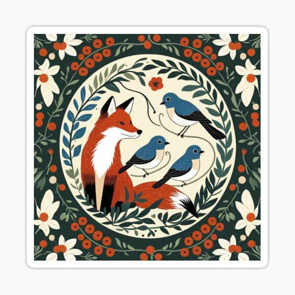 Item preview, Nordic Folk Fox & Birds – Scandinavian Nature Tee designed and sold by PP Shop.