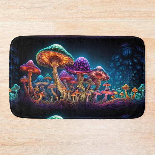 Item preview, Colorful Glowing Fantasy Mushrooms in a Surreal Forest designed and sold by pinkal.