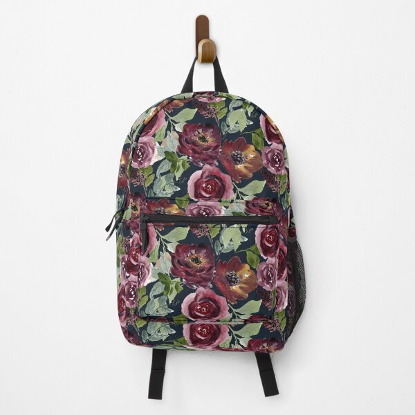 Item preview, Fall Burgundy and Purple Roses and Peonies Indigo Blue designed and sold by JasmineGDesigns.