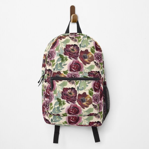 Item preview, Fall Burgundy and Purple Roses and Peonies Neutral Beige designed and sold by JasmineGDesigns.