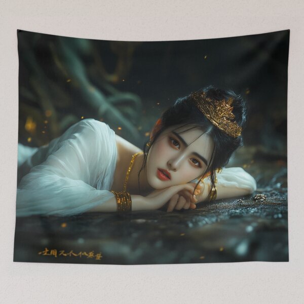 Item preview, Oriental Fantasy Princess | Dark Gold Art Poster Tapestry designed and sold by WakaWakoStudio.