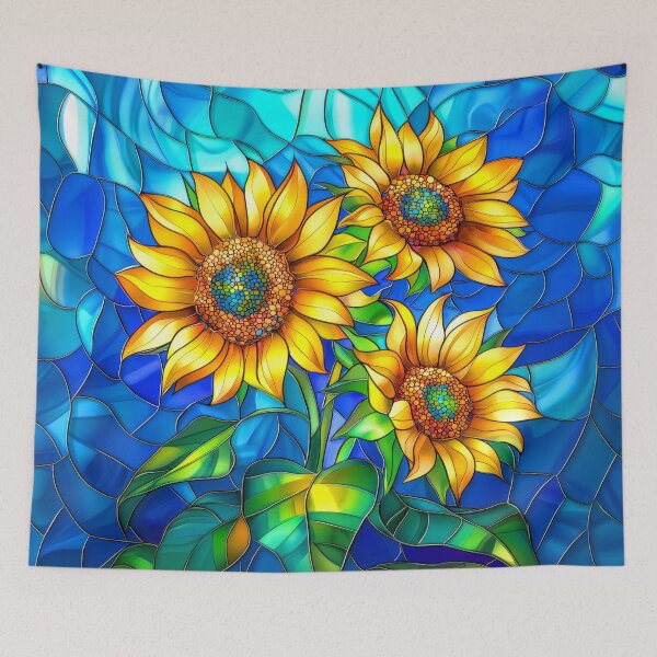 Item preview, Bright Sunflowers on Blue sky Stained Glass Art designed and sold by MargaretWiktor.